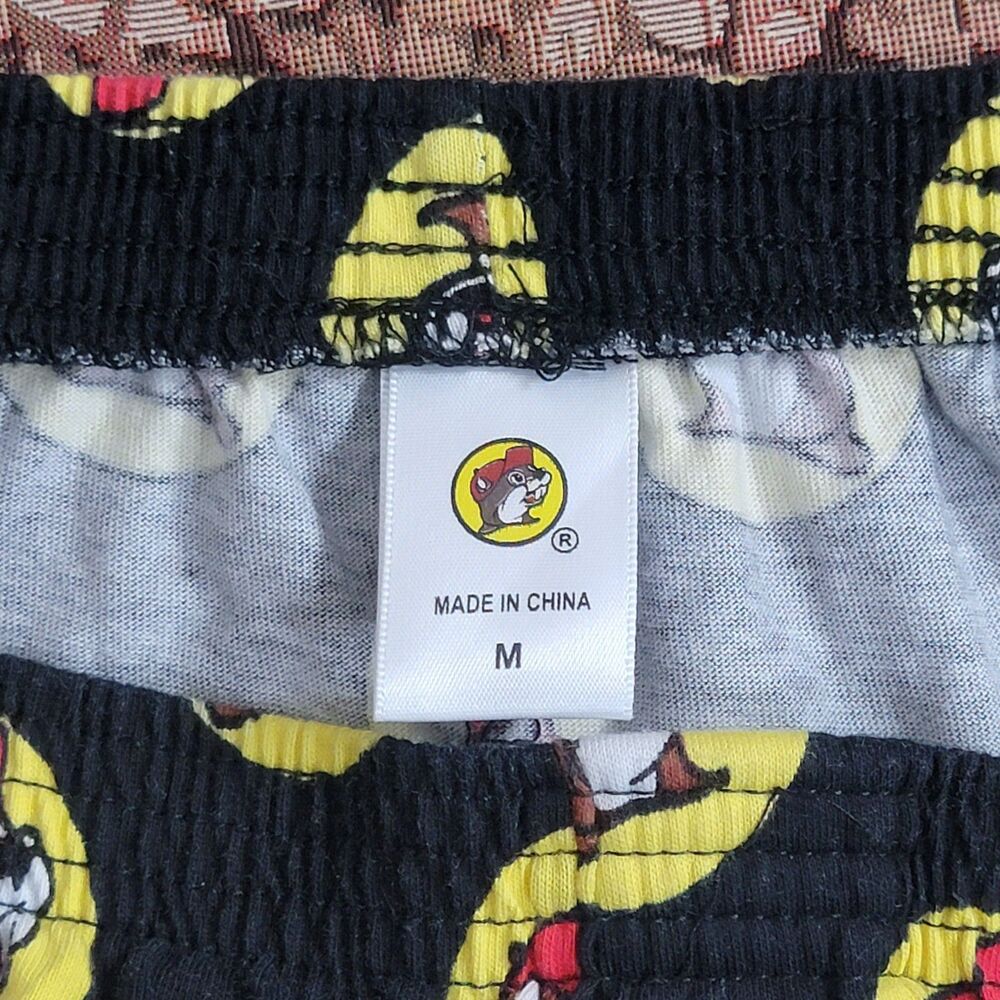 Buc-ees Lounge Sleep Wear Shorts Mens M Black Beaver All Over Print Boxer Style - Picture 7 of 8